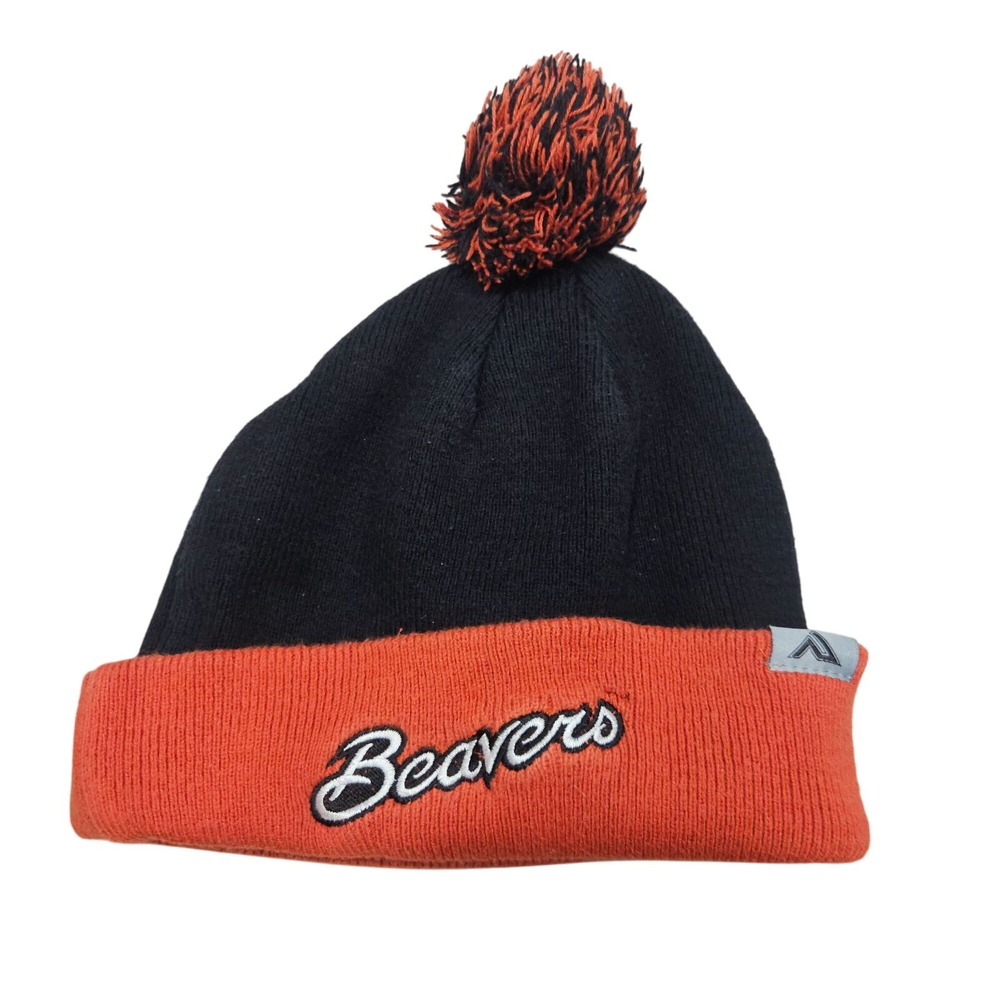 Pacific Headwear Beavers Pom-Pom Knit Beanie Hat Style 649K OSFM Black‎ & Orange
